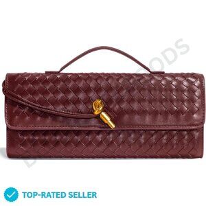 Leather Evening Bag Formal Satchel Woven Clutch Elegant Chic Shoulder Handbag